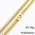Collana da uomo a catena a osso di drago dorata da 9mm in acciaio inox con fibbia - Oro (KN251076-KFC)