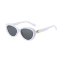 Fashionable white cat-eye sunglasses with dark grey lenses and gold snake metal details - White Frame Gray Lens