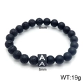 8mm black lava stone and matte bead bracelet featuring twin white letter A charms - Letter A / Black