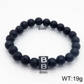 Bracelet de perles 8mm en lave noire et pierre mate avec breloque lettre B carrée - Initiale B (KB122524-Z)