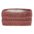 Détail du bandeau tricoté rose montrant la texture côtelée et la doublure en polaire - Rose Poudré