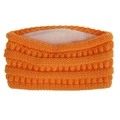 Détail d'un bandeau orange tricoté avec texture ondulée et doublure en polaire blanche - Orange Néon