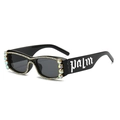 Gafas de sol cuadradas negras con pedrería de colores y letras palm en las patillas - Montura Negra Lentes Gris Negro