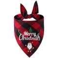 Detail of Christmas buffalo plaid pet bandana with Santa and tree patterns - Santa Style A (Red Plaid)