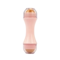 Dual-head volcanic stone face roller in pink handle with protective clear caps - Dual Head Pink