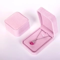 Elegant pink velvet jewelry gift box for necklaces shown in open and closed views - Large Pendant Box / Pink