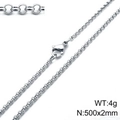 Silver stainless steel 304 pearl chain necklace with lobster clasp, 500x2mm, 4g weight - 2mm Steel Color-20cm