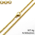 Polished golden stainless steel rolo chain necklace with lobster clasp, size 500x2mm, 4g - 2mm Gold-45cm