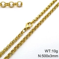 Golden 18K plated 3mm rolo chain necklace with lobster clasp, 500mm length and 10g weight - 3mm Gold-20cm