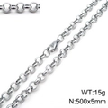 Men's 500x5mm silver stainless steel rolo chain necklace with lobster clasp - 5mm Steel Color-20cm