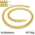 Cadena cubana dorada de 8mm y 550mm con acabados de metal brillante y cepillado - 550*8mm / Brillante/Cepillado (KN225325-Z) / Dorado