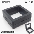 Detail view of 50x50mm black square PE film floating jewelry display box with push open button - Black Square Suspension Box (KQP351)