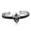 Men's punk braided leather cuff bracelet with stainless steel skull head in silver finish - Retro Silver Skull Black Braided Style (KB99434-BD)