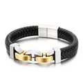 Men's braided leather bracelet with stainless steel magnetic clasp in gold and silver - 21.5cm Two-tone Gold