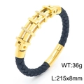 Bracelet tressé doré en acier inoxydable pour hommes avec diamants et bracelet en caoutchouc - 19cm / Style de Grille Incrusté Creux-Or (Style B Or KB163591-KFC)