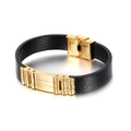 Bracelet pour homme en cuir tressé noir avec fermoir en acier inoxydable doré style motard - Noir/Or / 22cm