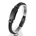 Bracciale da uomo in pelle nera intrecciata con placca in metallo opaco su supporto - Nero