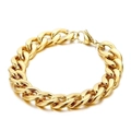 Men's 304 stainless steel Cuban link bracelet in gold finish with secure lobster clasp - 21.5cmx13mm / Gold (KB139252-Z)