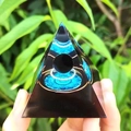 Handheld crystal resin pyramid with blue glowing mandala pattern and black sphere - 6cm / A3-Blue Mandala Black Ball