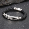 Men's black woven bracelet with silver stainless steel carbon fiber and inlaid crystals - 19cm Fiber Style Steel Color