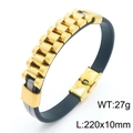 Pulsera de hombre en cuero trenzado negro con eslabón de acero inoxidable dorado - Estilo B Dorado (KB160649-KLHQ)