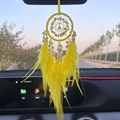 Handmade yellow crystal dream catcher car pendant with vibrant feathers for rearview mirror - Yellow