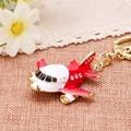 Diamond-studded airplane keychain in red and white enamel with golden alloy ring - Small Airplane Red