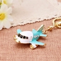 Diamond-encrusted airplane keychain in blue and white metal with sparkling rhinestones - Small Airplane Sky Blue