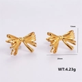 Polished gold ribbon bow stud earrings for women with detailed size measurements - Gold Bowknot Stud Earrings (AMLEH126)