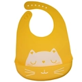 Waterproof yellow 3D silicone baby bib with adjustable neck snaps and cat print - Heart Cat - Vibrant Light Orange