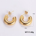 Polished gold 18mm ribbed chunky C-hoop stainless steel earrings with butterfly backing - Ribbed Snake Belly C-Studs (AMLEH149)