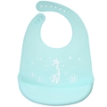 Waterproof light blue silicone baby bib with white giraffe print and food catcher - Giraffe - Tiffany Blue