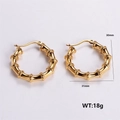 Macro view of gold-plated bamboo texture hoop earrings with size and weight specs - Bamboo Texture Hoop Earrings (AMLEH129)