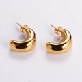 Chunky C-shaped polished 18K gold earrings in 304 stainless steel with butterfly backs - Smooth Thick C-Studs (AMLEH128)