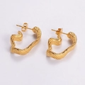 Exquisite 304 stainless steel earrings featuring a unique golden wavy heart contour - Wave Texture Irregular Earrings (AMLEH130)