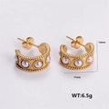 Chic 14mm C-shape 304 stainless steel gold earrings with faux pearl embellishments - C-Shaped Pearl Half Hoop Earrings (AMLEH111)