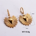 Elegant gold heart earrings with sunburst borders and 30mm height measurements - Heart Sunburst Earrings (AMLEH132)