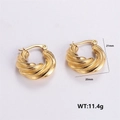 Golden 3D twisted rope hoop earrings in stainless steel, 21mm size, weight 11.4g - Spiral Twisted Hoop Earrings (AMLEH120)
