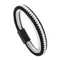 Braided leather bracelet for men with magnetic clasp and black and white woven texture - Black And White Style (KB87374-BD)