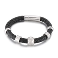 Pulsera de cuero negro trenzado para hombre con cierre magnético de acero inoxidable pulido - 19cm