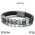 Herrenarmband im Punk-Stil mit schwarzem Leder und gealterter Silber-Stahl-Fahrradkette - Schwarzgebrannte Stahlkette Schwarzer Geflochtener Stil (KB136236-KFC)