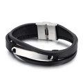 Men's double-layer woven leather bracelet with polished stainless steel clasp on white background - Double Layer Simple Adjustable Style(KB109105-QM)