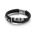 Men's double-layered black leather braided bracelet with polished steel magnetic clasp - Steel Color (KB116187-KFC)