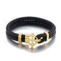 Double-layer braided leather bracelet for men with golden cross charm on white background - Gold (KB144055-KFC)