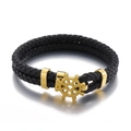 Men's nautical double-layer black leather bracelet with golden stainless steel rudder clasp - Gold (KB144056-KFC)