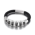 Pulsera punk para hombre de cuero trenzado con diseño de calavera mecánica plateada - Color Plata Acero (KB150315-KFC)