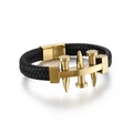 Men's black braided leather bracelet with gold nail spike accents and magnetic clasp - Gold (KB128467-KFC) / 21.5cm