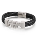 Herren Punk Armband aus schwarzem Leder mit silbernem Edelstahl-Magnetverschluss und Nieten - Stahlfarbe (KB124314-KFC)