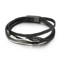 Bracciale multistrato da uomo in pelle nera con cordino intrecciato e chiusura magnetica - Nero Stile 1 (KB148337-KLHQ)