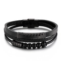 Bracciale multistrato in pelle intrecciata nera da uomo con perline in acciaio inossidabile - Stile A (KB147790-KLHQ) / Nero